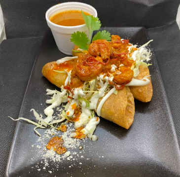 Tacos Dorados de Papa con Shrimp