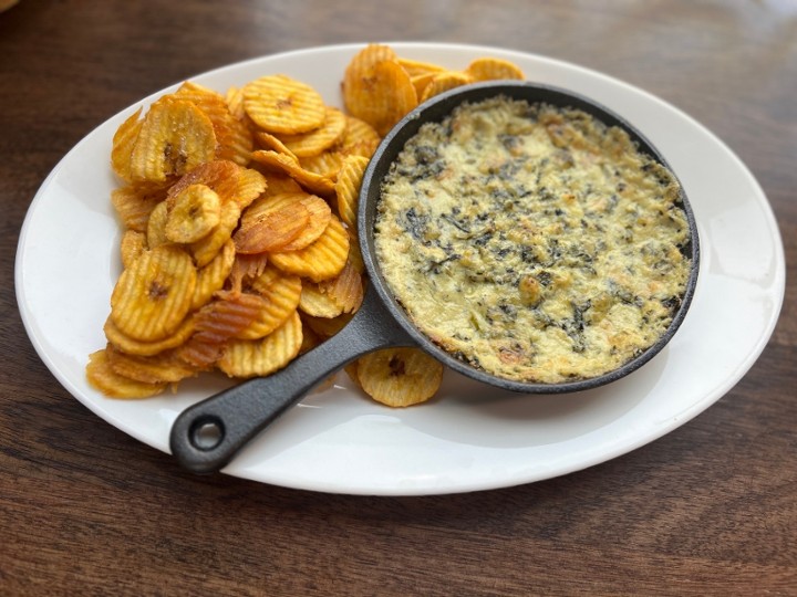 Parmesan Spinach Artichoke Dip With Plantain Chips