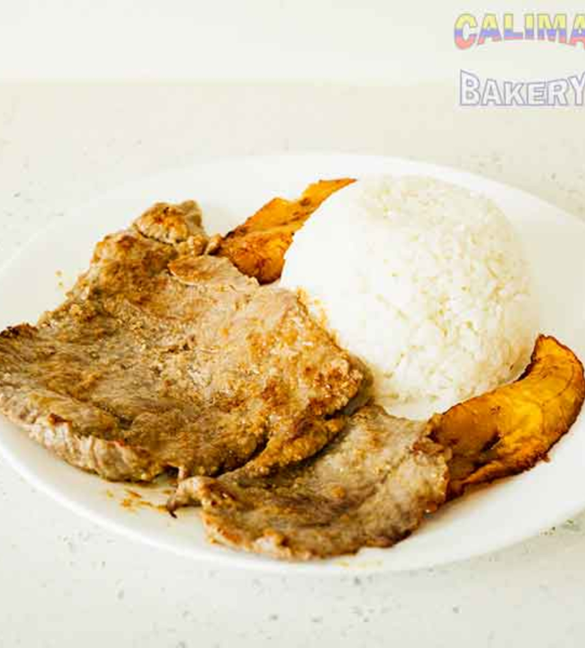 Carne Asada Con Arroz Y Maduros / Grilled Steak with Rice and Sweet Plantains