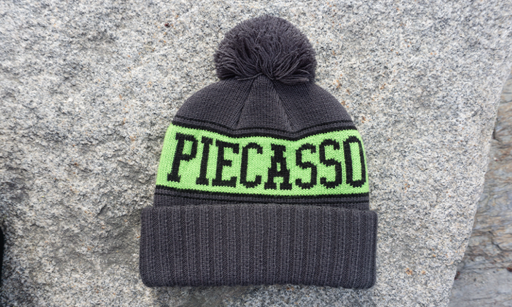 Grey w/ Green Piecasso Pom Hat