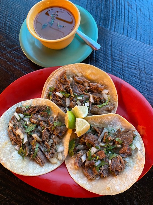 Barbacoa Tacos (3) w/ consomme