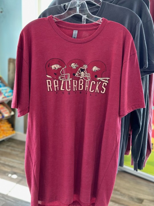 Razorback Football Red T-Shirt XL (With 3 Helmets on Front)