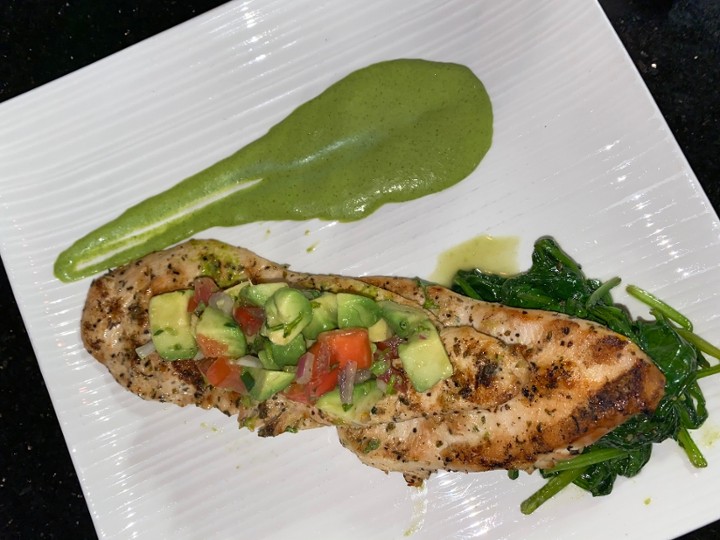 Grilled chicken with avocado salsa
