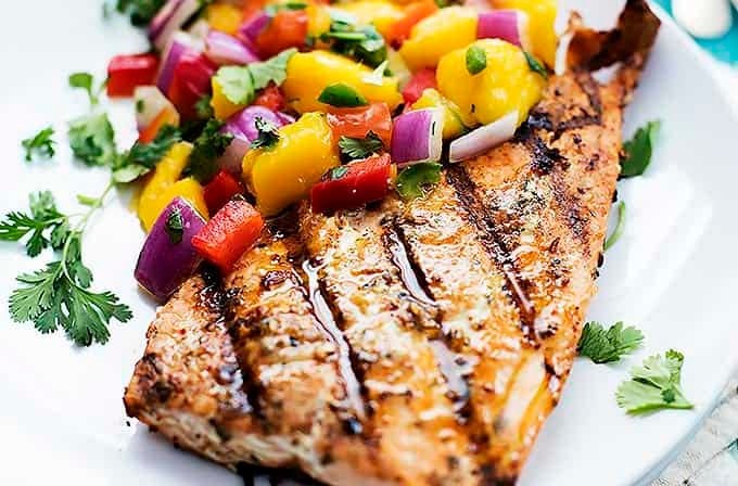 Grilled Salmon Topped with Mango Salsa