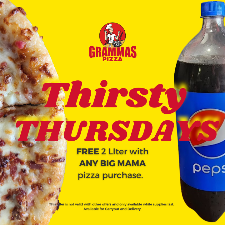 1 Topping XL with FREE 2L - Thirsty Thursdays