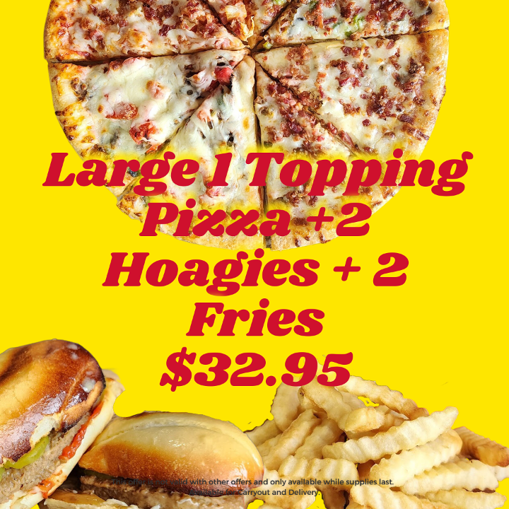 1 Large 1 Topping, 2 Hoagies, 2 Fries