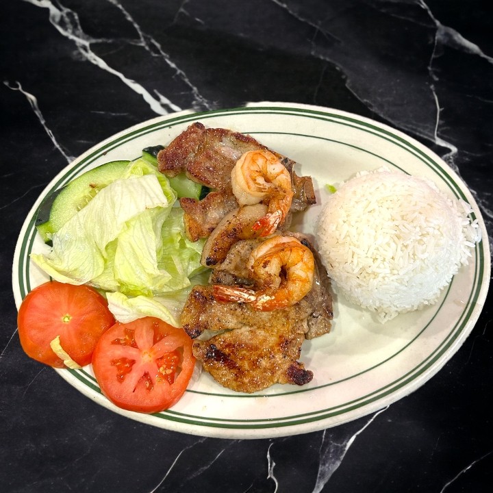 C6 Grilled Marinated Pork Chop + Shrimp Over Rice