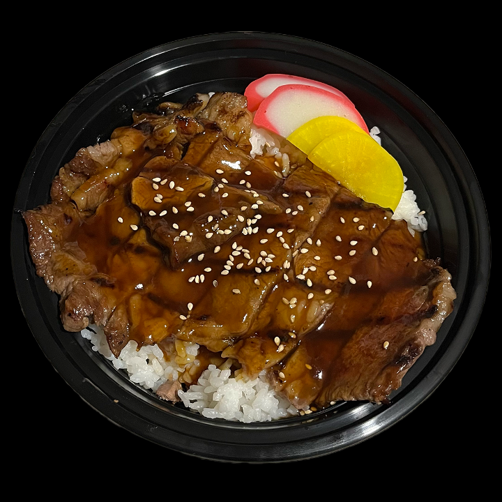 Teri Beef Ribeye Bowl w/ Rice, Kamaboko & Takuan