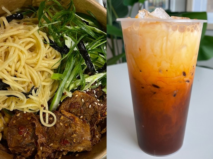 Spicy noodle bowl-lunch combo (12-2PM weekdays special request any boba drinks)