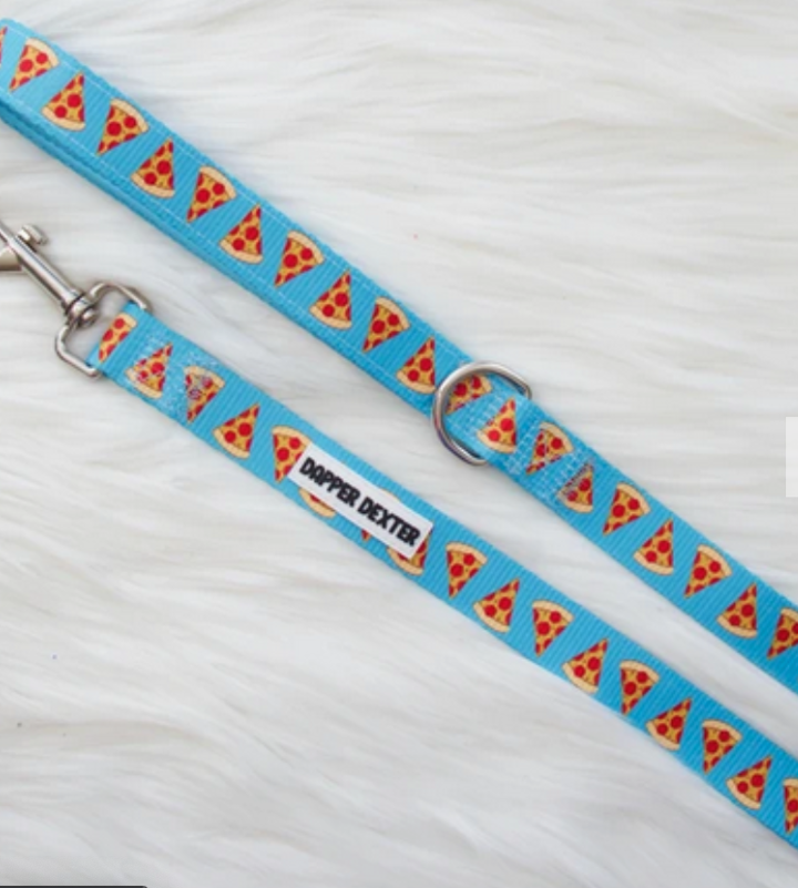 Dog Leash - Blue with Pizza Slices