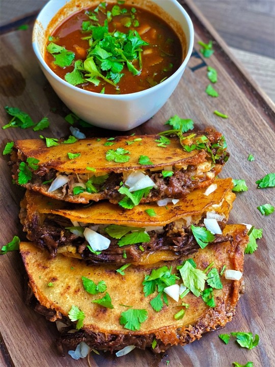 Birria Tacos and consome