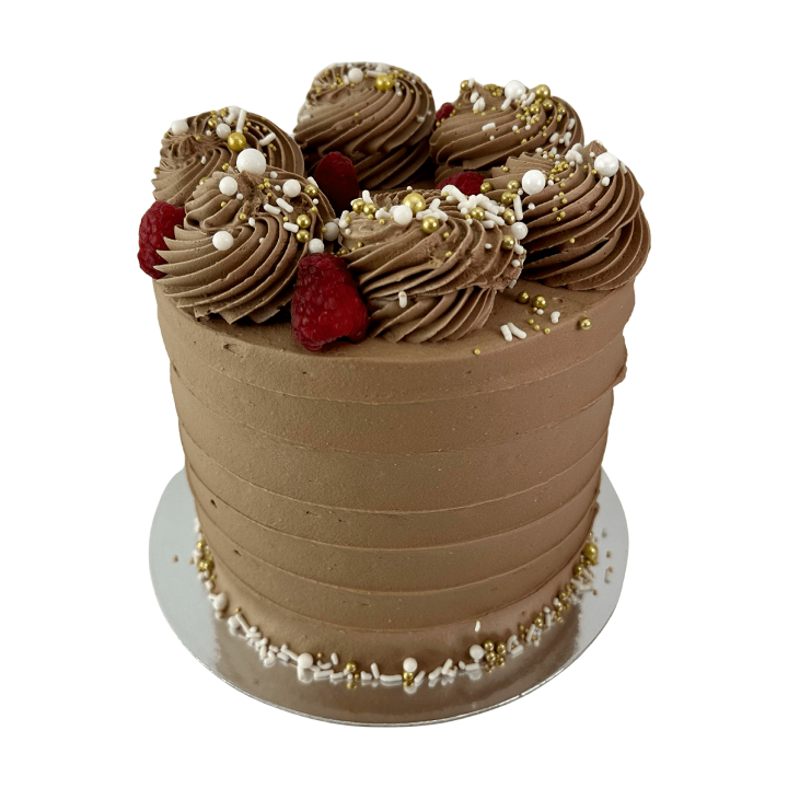 Chocolate Cake with Vanilla Mousseline and Raspberry Jam