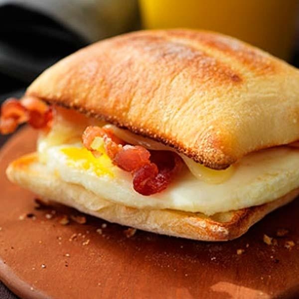 Bacon Breakfast Sandwich- Egg, bacon and gouda cheese on Ciabatta