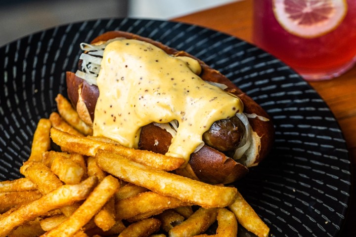 Smoked brat in a bun