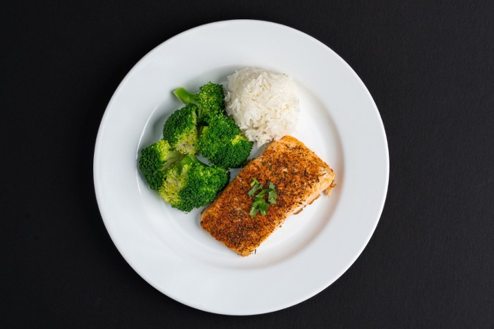 Seasoned Salmon W/ Rice and Broccoli