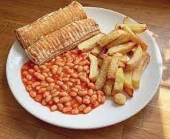 Sausage Rolls (2), Beans & Chips