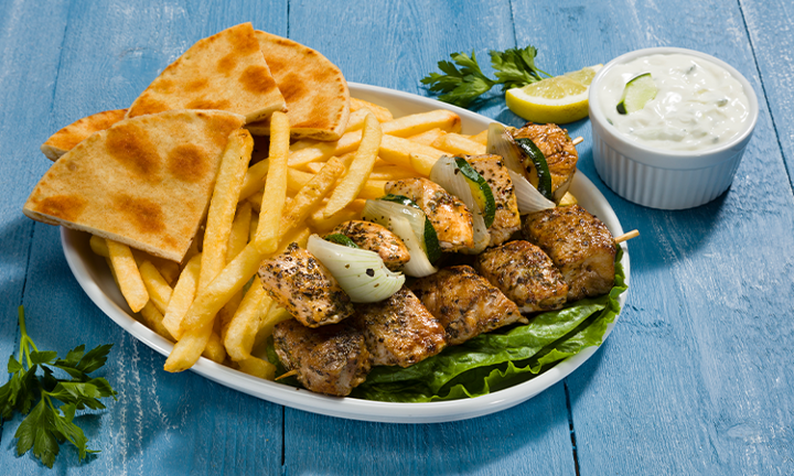 CHICKEN & PORK SOUVLAKI ENTREE