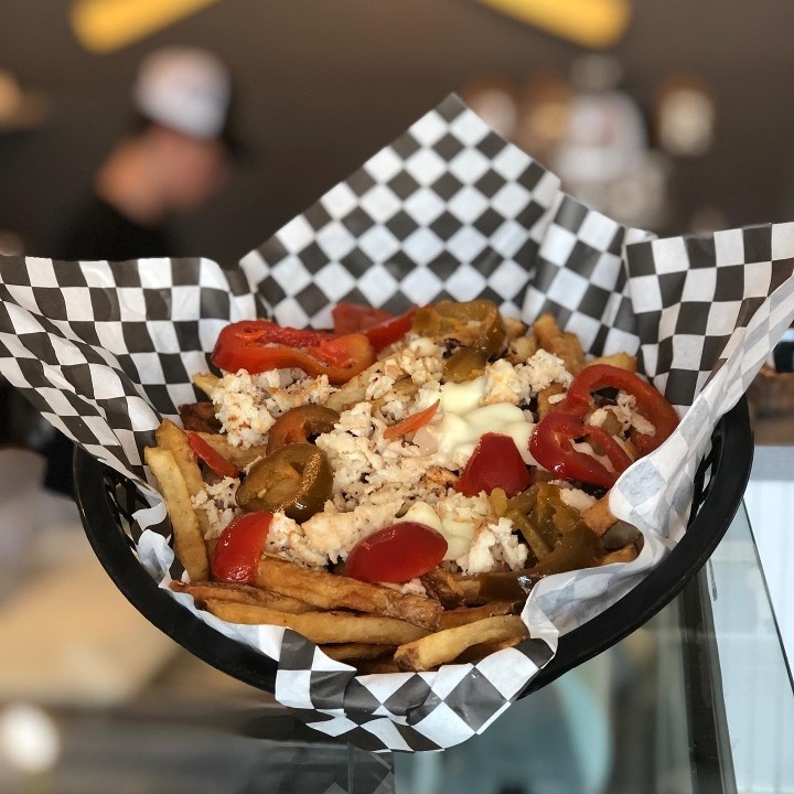 Chicken Cheesesteak Basket  Fries With Cherry Peppers