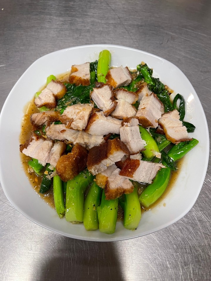 Supreme Crispy Pork Belly and Chinese Broccoli