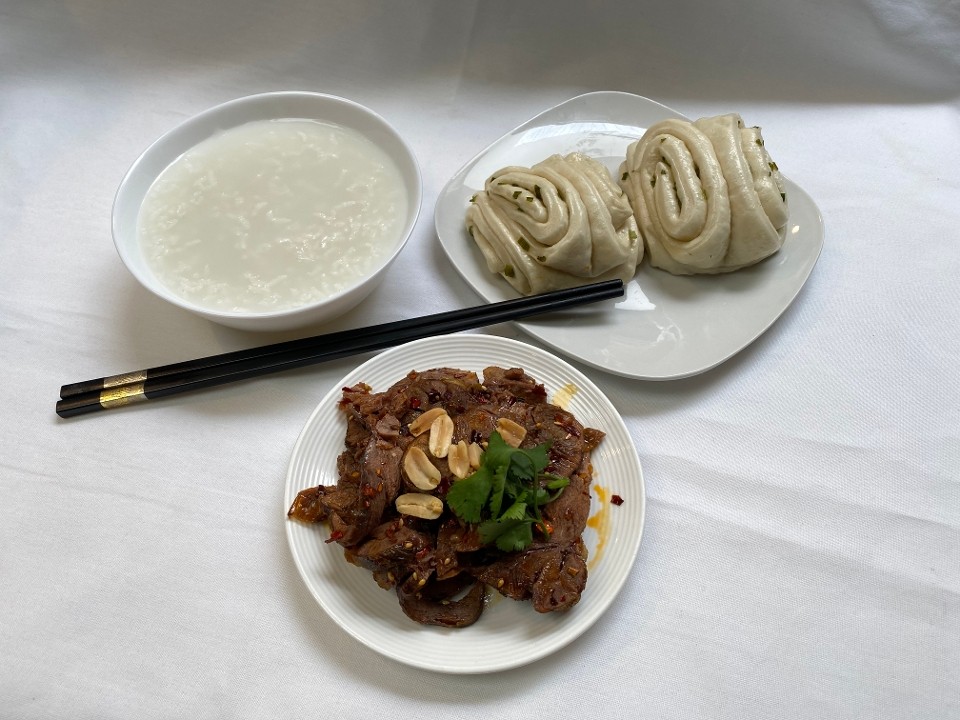 COMBO套餐#4: Scallion Rolls 葱油花卷 (2) Porridge 白粥 and Meat option 肉类