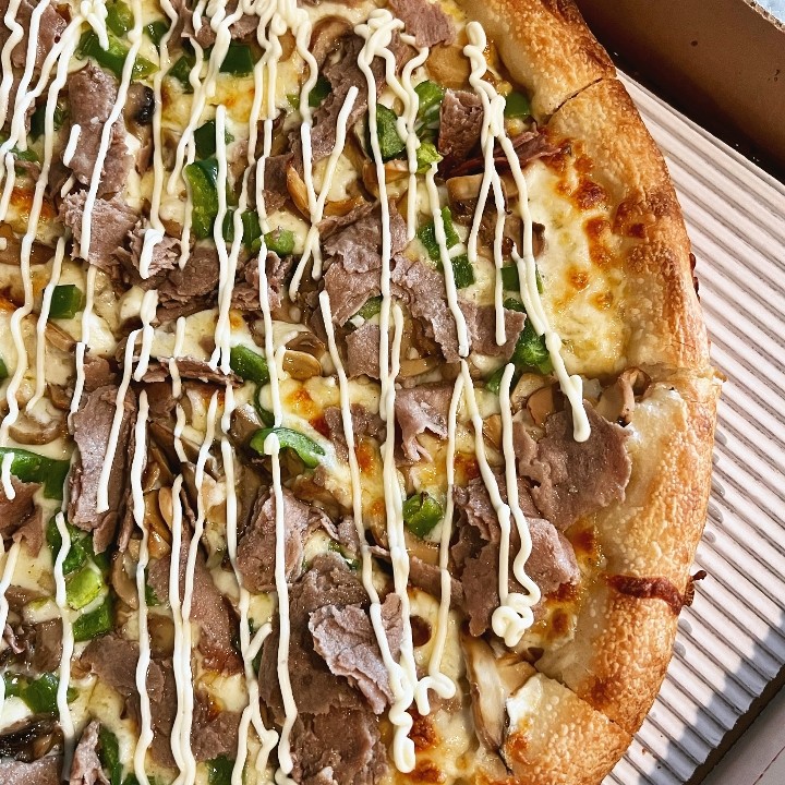 1/2 Sheet Philly Cheesesteak Pizza