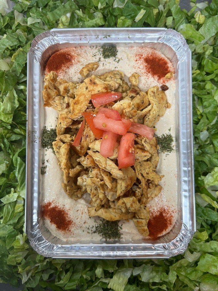 Chicken Shawarma over Hummus