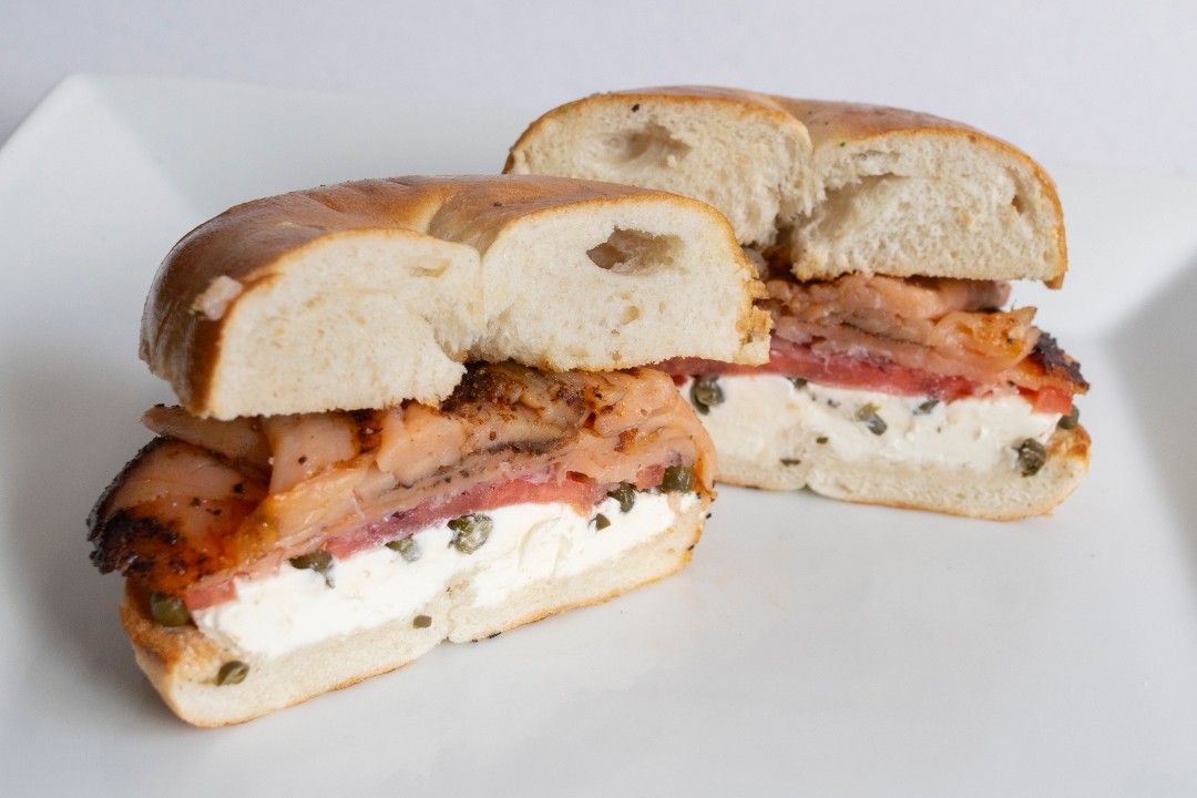 Bagel, Cream Cheese, and Pastrami-style Smoked Salmon