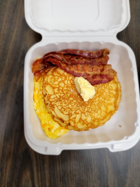 Hotcakes With Bacon, Sausage, Scrapple, OR Ham