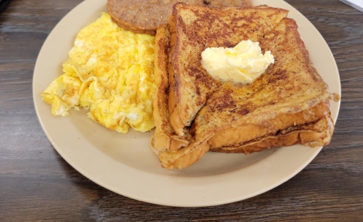 FRENCH TOAST AND TWO EGGS