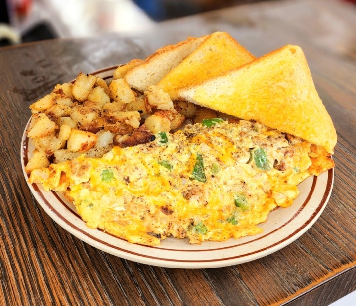 Juicy Chicken, Cheese, Green Peppers, Onions Omelette