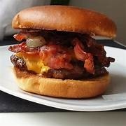 Double Cheeseburger Deluxe w/ bacon (lettuce, tomatoes & onions)
