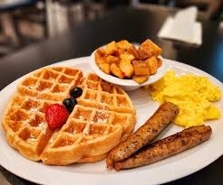 Belgian Waffle w/ 1 breakfast meat & 2 eggs