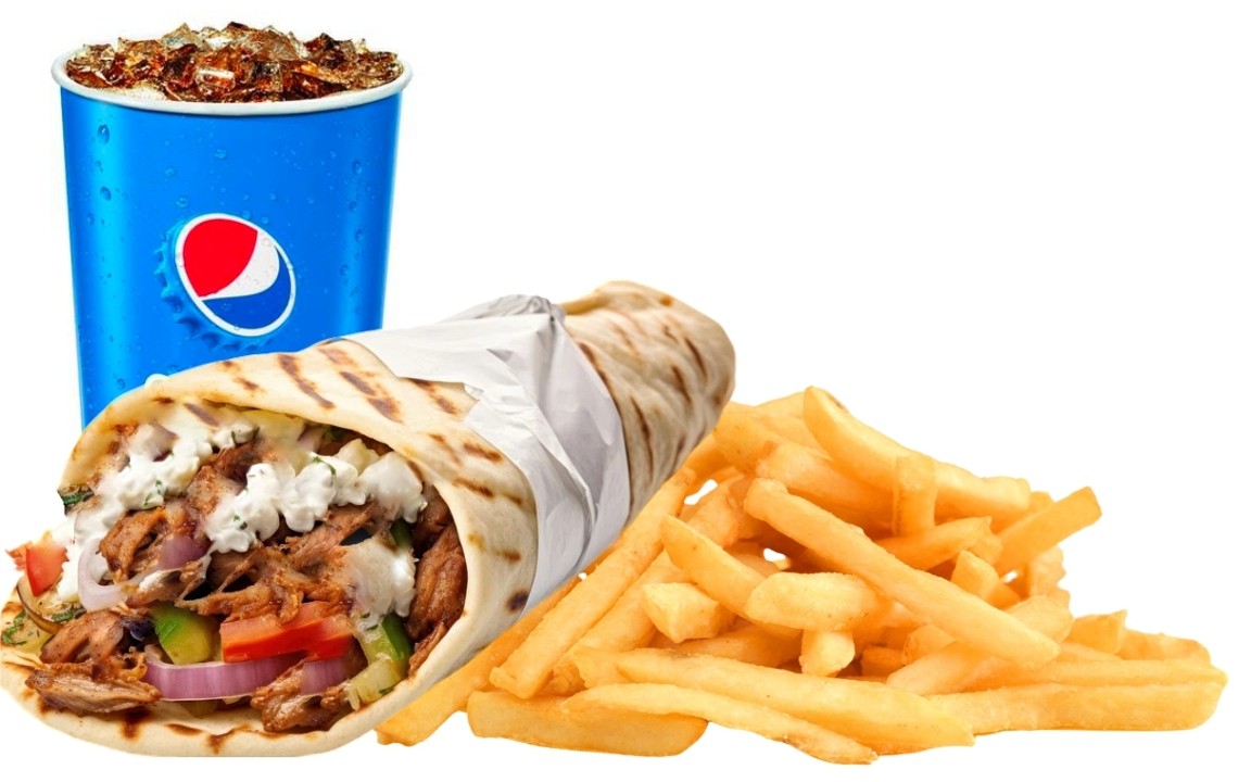 GRILLED CHICKEN PITA MEAL (W/ FREE EXTRA MEAT) + FRIES & FOUNTAIN SODA