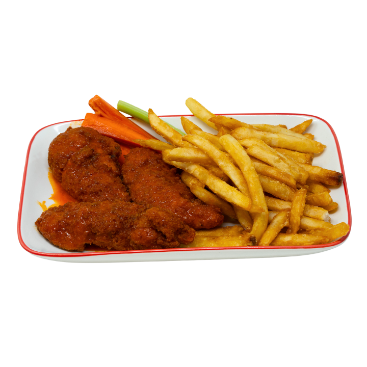 #5 (3) Chicken Fingers w/Fries + Free Soda