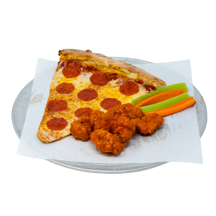 #19 (1) Slice Cheese or Pepperoni 6 Boneless Wings + Free Soda