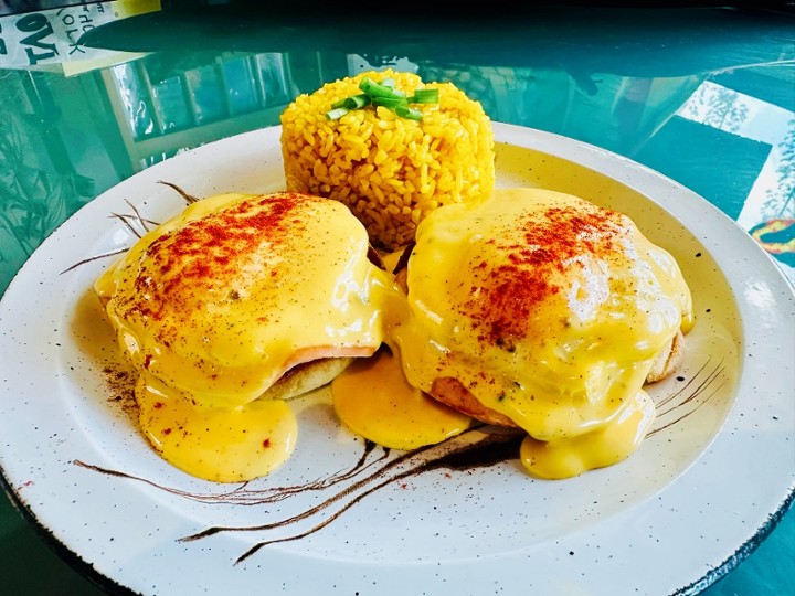 Heavenly Hollandaise Eggs Benny with Saffron Herbed Rice