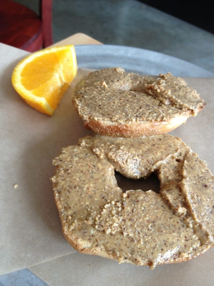 Hand Rolled Bagel with Almond Butter
