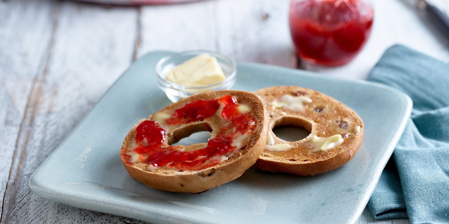 Hand Rolled Bagel with Butter and Jelly