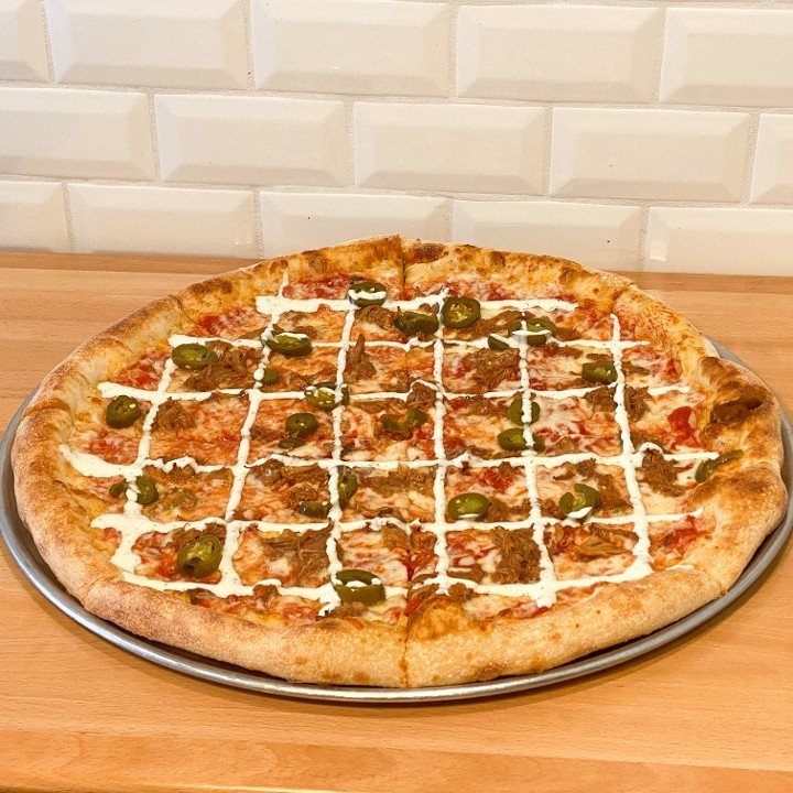 14" Medium BBQ Pulled Pork, Ranch, & Jalapeno Pizza