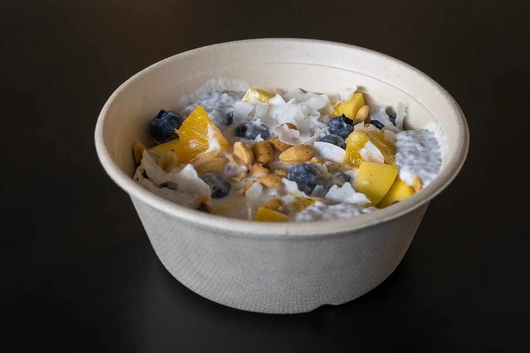 Sweets Chia Pudding, Fruit, Coconut Cream and Peanuts