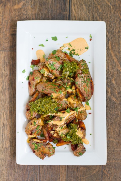 Crispy Fingerlings w/ Chimichurri and paprika aioli