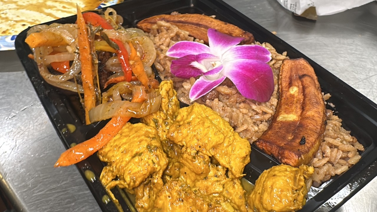 Vegan Curry Chicken & Vegan Fish Combo Dinner w/ Creole Rice