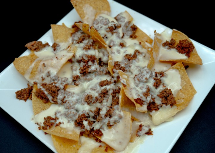 Beef and cheese nachos