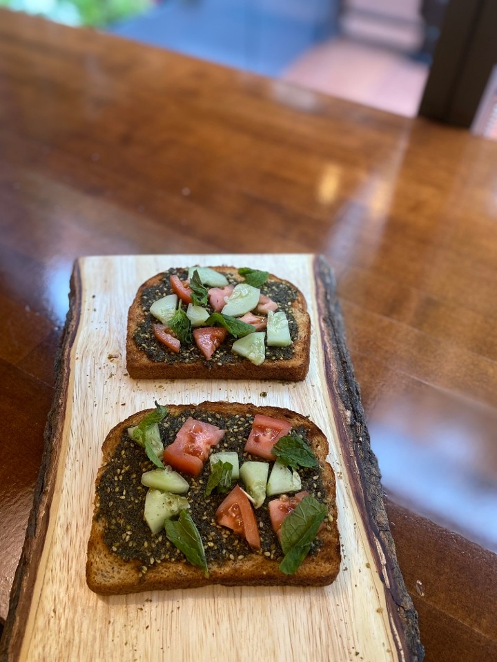 Zaatar Toast (with Tomato, Cucumber, & Fresh Mint)