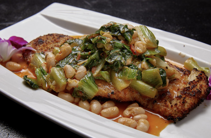 Baked Chicken Cutlet with Escarole and Beans