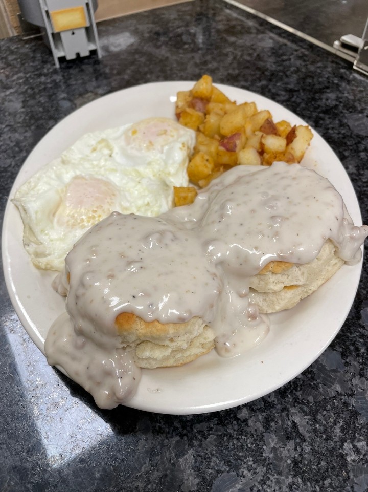 Biscuits and Gravy with Two Eggs