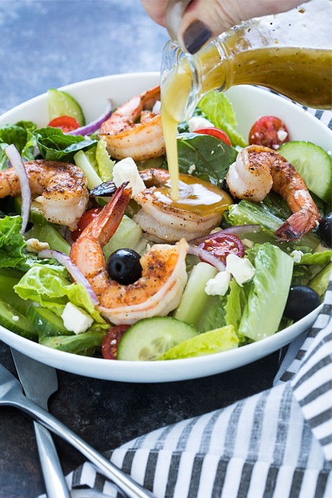 Grilled Jumbo Shrimp Greek Salad