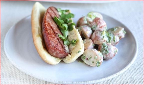 Grilled Kielbasa Beef Sausage Sandwich with Pimento Cheese