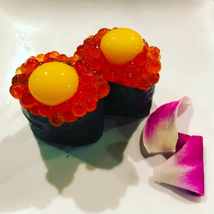 *Ikura with Quail Egg Nigiri