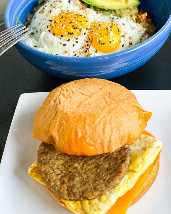 Impossible Veggie Sausage, Egg and Cheddar Sandwich